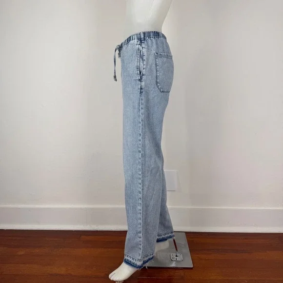 Rag & Bone Kierra Light Wash Acid Denim Drawstring Straight Leg Jeans XS (FLAW